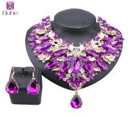 Fashion Women Bridal Choker Statement Crystal Teardrop Necklaces Earring Collar Boho Costume Jewellery Sets7755043
