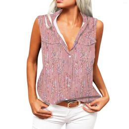 Women's Tanks Print Lapel Sleeveless Tank Tops Summer Button Down Shirts Ladies Fashionable And Simple Clothing