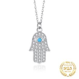 Necklaces 2023 Fashion Jewellery 925 Sterling Silver Zircon Blue Evil Eye Necklace Turquoise Hamsa Hand of Fatima Pendant Necklaces Women