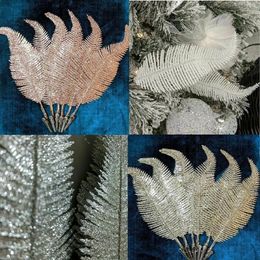 Decorative Flowers 1pcs 22cm Glitter Flower Christmas Tree Decoration Fern Leaf Pine Diy Source Material