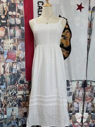 Casual Dresses White Chic Texture Long Dress Women Cotton Sleeveless Buttons High Waist A-line Vestidos Summer Vintage Sweet Camis Y2k