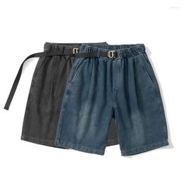 Men's Shorts Drawstring Belt Denim For Men Loose Casual Cityboy Streetwear Vintage Cargo Jeans Man Short Pants