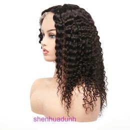 Human hair kinky curly small 13X4 front lace headband half hand woven wig