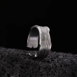 Bands Vintage Silver Plated Irregular Rings for Men Fashion Domineering Cracked Hammered Opening Ring Adjustable Jewellery Male Gift