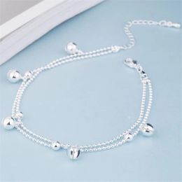Bracelets KOFSAC New Fashion 925 Sterling Silver Anklets For Women Beach Party Cute Beads Chain Bells Bracelets Foot Jewellery Girl Gifts