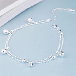 Bracelets KOFSAC New Fashion 925 Sterling Silver Anklets For Women Beach Party Cute Beads Chain Bells Bracelets Foot Jewelry Girl Gifts