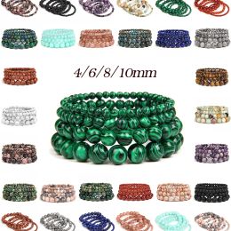 Strands 4 6 8 10 MM Natural Mineral Stone Beads Bracelets Agates Lava Quartzs Bangle Stretch Bracelet For Women Couple Jewellery Gifts