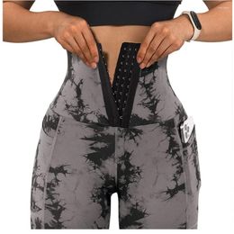 Active Pants Women Tie Dye Yoga Ladies Elastic Seamless Print Tummy Control BuLifting Sport Leggings Casual Tights Slim Gym