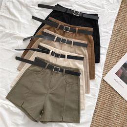 Women's Shorts Korean Chic Summer High Waist Women Solid Casual Side Split Wide Leg Cargo With Sashes Elegant Short