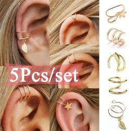 Earrings Ear Cuffs Leaf Star Clip Ring Earrings for Women No Piercing Fake Cartilage Earring Studs Ear Stud Set Clip Cuff