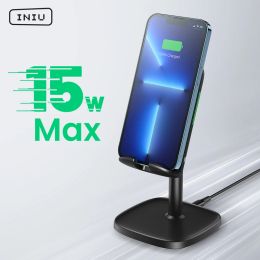 Chargers INIU 15W Wireless Charger Phone Stand Adjustable Mobile Desk Holder With Adaptive LED For iPhone 14 13 Pro Max XR Samsung Xiaomi