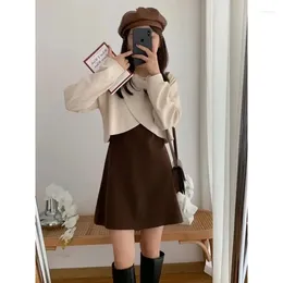 Work Dresses Fashionable Casual Design Irregular Long Sleeved Hoodie Top Vest Style Skirt Set Women's Autumn And Winter Niche