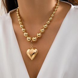 Chains Big CCB Ball Beaded Chain And Heart Pendant Necklace For Women Trendy Choker Collar On The Neck Accessories 2024 Fashion Jewellery