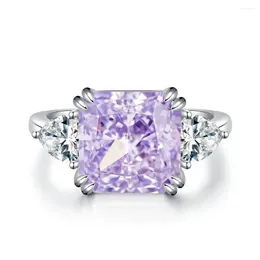 Cluster Rings Fashion Versatile 925 Silver Ring Lavender Purple Diamond High Drag Carbon Radian Cut Zircon