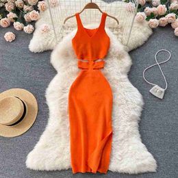 Urban Sexy Dresses YuooMuoo Women Dress Sexy Cut Out Waist Package Hips Split Bodycon Dress Summer Fashion Lady Knitted Party Vestidos SundressL2404