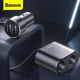 Hubs Baseus Dual USB Car Charger Socket One to Two Car Cigarette Lighter 12V24V 100W Car Auto Splitter Power Adpater For Car USB HUB