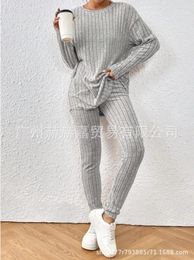 Work Dresses Autumn And Winter Leisure High-necked Knitted Long-sleeved Suit Womens Sweater Loose Trousers Two-piece Set For Women