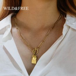 Necklaces Stainless Steel Geometric Pendant Choker Necklace For Women Gold Plated Round Rectangle Toggle Chain Chunky Necklaces Jewelry