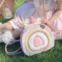 Bags Kawaii Bag Strawberry Cake Roll Backpack For Women Sweet Pink Lolita Shoulder Bag For Girls Christmas Gift Student School Bags