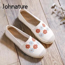 Casual Shoes Johnature Women Flats 2024 Spring/Autumn Embroider Concise Round Toe Handmade Leisure Vintage Ladies