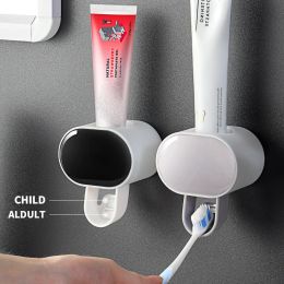 Heads Bathroom Accessories Automatic Toothpaste Dispenser Squeezer Toothbrush Holder Dispenser Wall Mount Stand for Home Bathroom