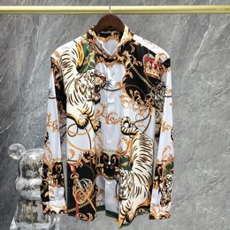 Men's Casual Shirts Fall Colorful Vintage Tiger Print Shirt Dress Camisa Masculina Social ItalianBritish Style Men Long Sleeve