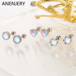 Stud Earrings ANENJERY Moonlight Stone Heart Round Ball Screwed For Women Trendy Simple Jewellery Accessories