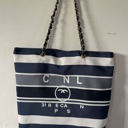 luxury canvas designer handbag striped alphabet print shoulder bag chain underarm large capacity tote bags beach Bag