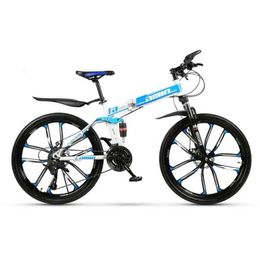 Bikes 21/24/27/30 Variable Speed Mountain Bike 24 And 26 Inch Folding Double Damping Disc Brakes 10 Blade Wheel Mountain Bicycle Y240423