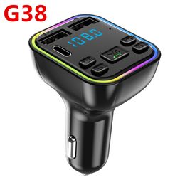 G38 FM Transmitter Type-C Dual USB Ports Fast Charging Colourful LED Light Car Charger BT 5.0 Wireless MP3 Player