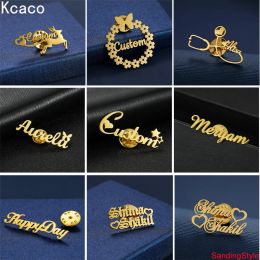 Brooches Kcaco Custom Brooch Stainless Steel Customised Name Brooches Jewellery Badges with Safety Pin Brooch Women Men Special Gifts