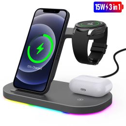 Chargers Fast Wireless Charger Qi 3 in 1 Wireless Charging Dock Station For Samsung Galaxy Watch For iPhone 12 Xiaomi Huawei For Airpods2