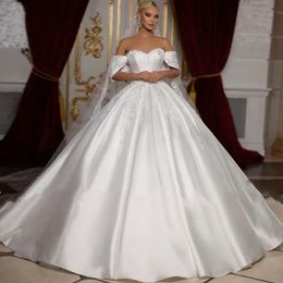 Luxury A-line Wedding Dress 2024 Off the Shoulder Lace Appliques Beads Satin Bridal Gowns Vestidos De Novias Custom Made