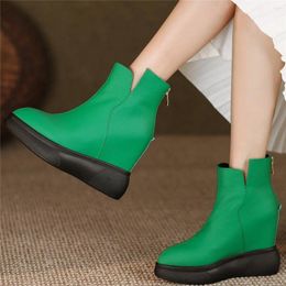 Boots 2024 Fashion Sneakers Women Genuine Leather Wedges High Heel Ankle Female Top Pointed Toe Platform Pumps Casual Shoes