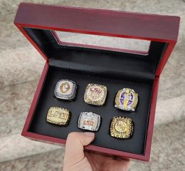 LSU 6pcs 1996 2003 2007 2018Tigers nationals champions Championship Ring With Wooden Box Souvenir Men Fan Gift 2019 2020 wholesal9027925