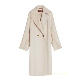 Casaco feminino casaco de cashmere casaco de luxo max maras feminino grande lapela de comprimento médio de caxemira pura casaco de peito duplo