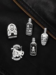 Punk Skeleton Enamel Pins Custom Black White Skull Potions Brooches Lapel Badges Cool Gothic Jewelry Gift for Friends8685516