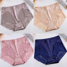 Size Plus High Waist Panties for Women Underwear Sexy Transparent Lace Satin Large Briefs Big Pantie Female 220511