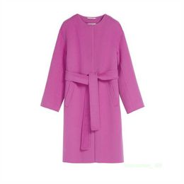 Designer Coat Cashmere Coat Luxury Coat Maxmaras Womens New Double Layered Pure Wool Fabric Round Neck Long Sleeve Medium Length Coat