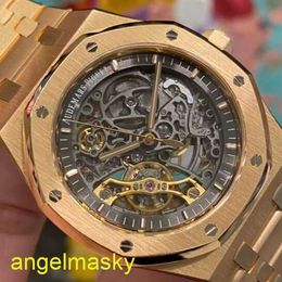 Ladies' AP Wrist Watch Royal Oak Series 15407OR Rose Gold Hollow Double Pendulum Mens Fashion Leisure Business Sports Machinery Watch