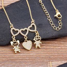 Pendant Necklaces Personalized Boy Girl Heart Zircon 14K Yellow Gold Necklace Women Kids Family Birthday Jewelry Mothers Day Gift Drop Dhlfd