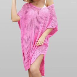 Womens Bathing Suit Cover Ups Summer V-neck Crochet Beach Bikini Swimsuit Coverup Crewneck Hollow Out Half Sleeve Up