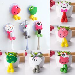 Heads Cute Cartoon Animal Home Toothbrush Holder Wall Mounted Tooth brush Storage Rack With Suction Cup Bathroom Organizer