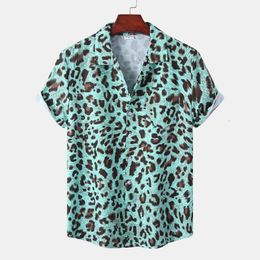 3D Printed Leopard Shirt For Men Casual Fashion Summer Short Sleeves Hawaiian Beach Shirts Personality Lapel Aloha Button Blouse 240419