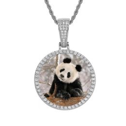 Necklaces Custom Photo Necklace For Men Personalised Medallion Memory Picture Pendant Solid Back Zircon Hip Hop Jewellery Free Engrave