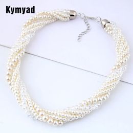 Necklaces Kymyad Choker Necklace Women Imitation Pearl Jewelry Beads Necklaces Multilayer Collier Femme Bijoux Chunky Necklaces