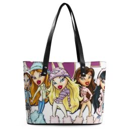 Bags Bratz Handbags Jasmin Y2k Dolls Handle Tote Bag Retro PU Leather Shoulder Bag Women School Graphic Hand Bags