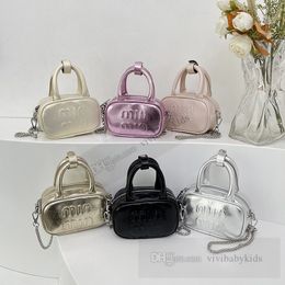 Girls letter embossing handbags kids patent leather messenger bag children metals chain one-shoulder square box bags Z7828