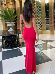 Urban Sexy Dresses Hugcitar 2024 Spring Solid Sleeveless Backless Elegant Sexy Bodycon Y2K Maxi Prom Dress Women Clothes Birthday Party Casual Y2KL2404