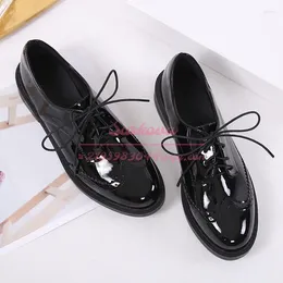 Casual Shoes British Style Soft Leather Block Sole Women's Round Head Thick Heel Small Lace Up Flats